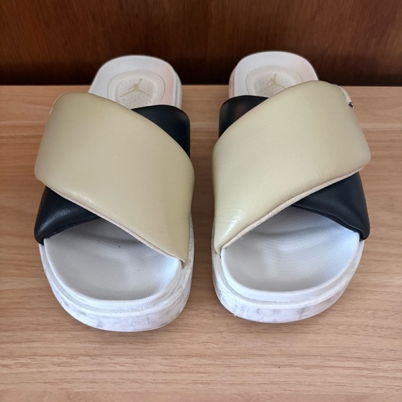 Shoes - JORDAN sz 8 Sophia Slides Black Cream Crossover Puffy Strap Nike